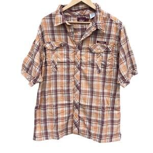 Snoop Dogg clothing brown orange short sleeve button down shirt size large